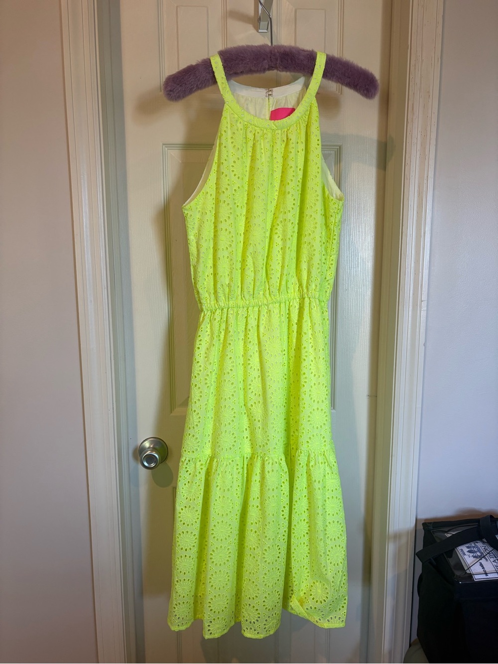 Lilly Pulitzer Neon Yellow Eyelet Halter Maxi Dress